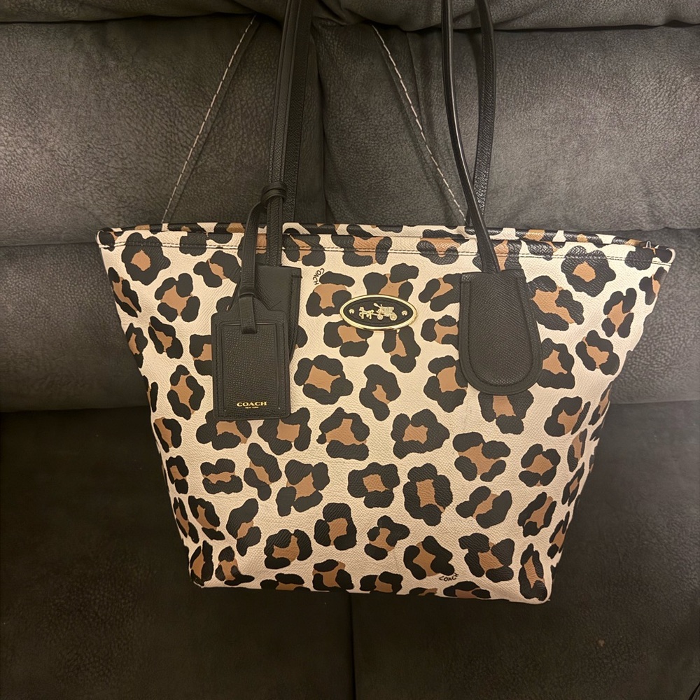Coach Black and Brown Leopard Tote